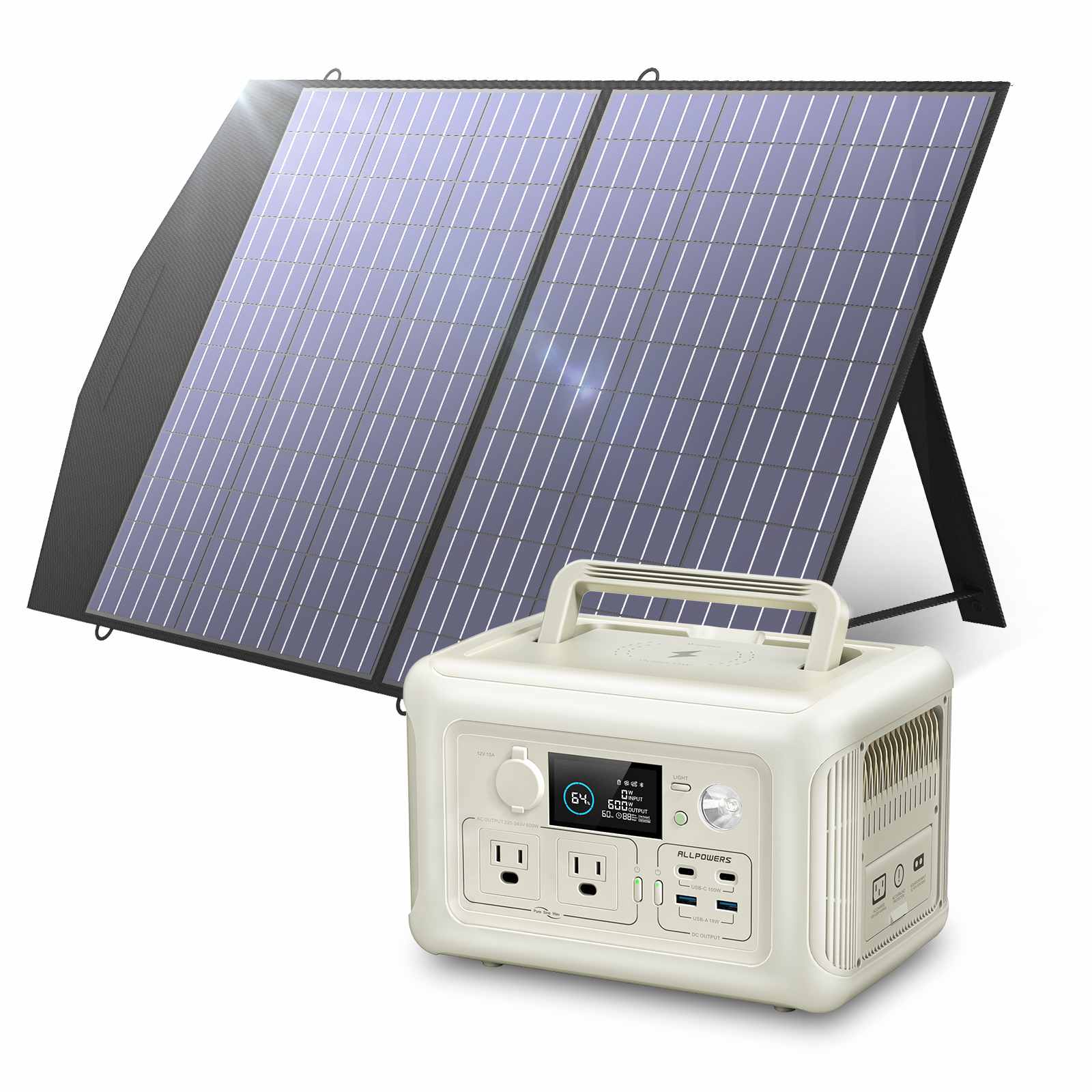 ALLPOWERS R600 Solar Generator 600W Portable Power Station 299Wh with Solar Panels