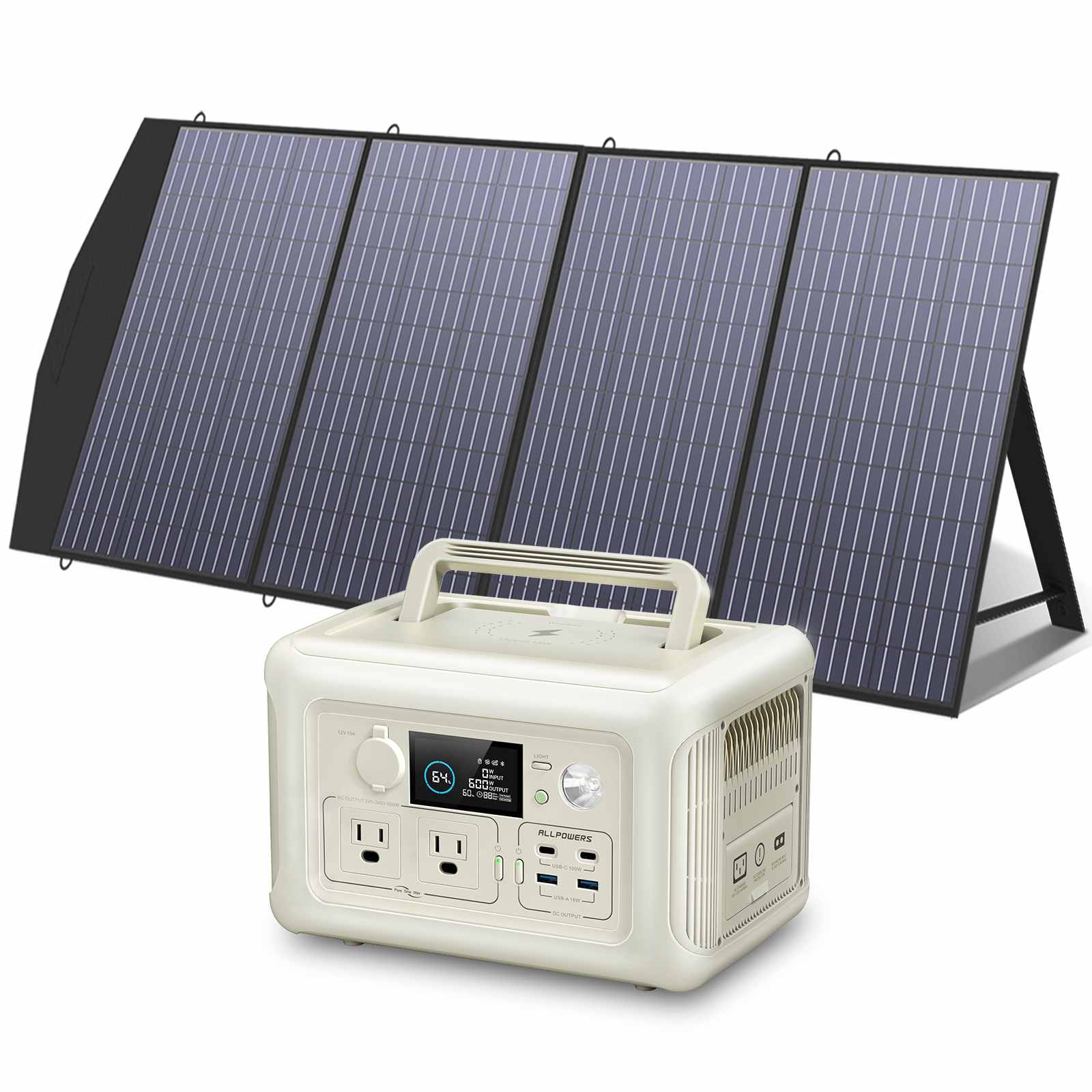 ALLPOWERS R600 Solar Generator 600W Portable Power Station 299Wh with Solar Panels